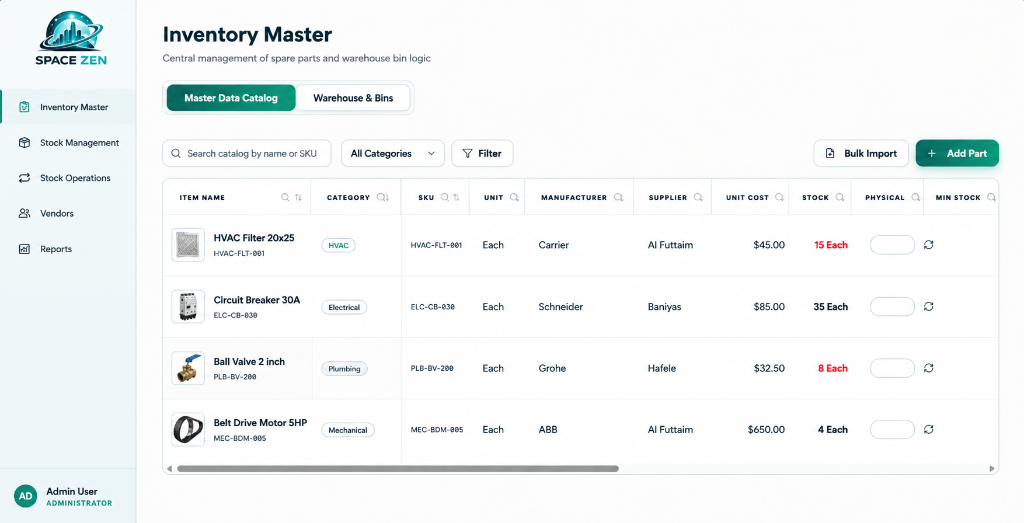 SpaceZen Inventory Master Dashboard